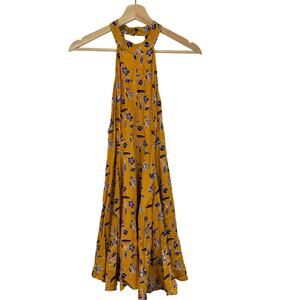 Kimichi Blue Yellow‎ Blue Floral Halter Midi Dress Women Small Boho Flowy Hippie
